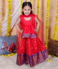 Jacquard Lehenga with Flared Choli with Dupatta- Red
