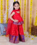 Jacquard Lehenga with Flared Choli with Dupatta- Red