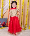 Jacquard Top with Net Lehenga and Dupatta -White