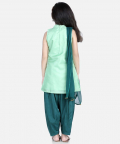 BownBee Hand Embroidered Silk Kurti Salwar for Girls-Green