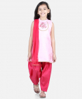 BownBee Hand Embroidered Silk Kurti Salwar for Girls-Pink