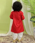 Embroidered Bangali Style Kurta With Dhoti For Boys- Red