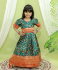 Kalamkari Print Party Dress Gown For Girls- Green