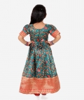 Kalamkari Print Party Dress Gown For Girls- Green