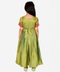 Ethnic Silk Booti Party Dress Gown For Girls- Green