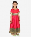 Ethnic Silk Booti Party Dress Gown For Girls- Pink