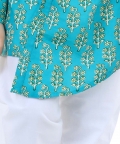 Cotton Printed Asymmetric Front Open Kurta Pajama- Green