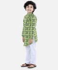 Cotton Printed Asymmetric Front Open Kurta Pajama- Yellow