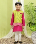 Ethnic Festive Wear Silk Jacket With Cotton Kurta Pajama