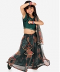 Chanderi Choli & Floral Print Net Lehenga & Attached Dupatta