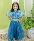 Ethnic Organza Cape Choli With Sequined Net Lehenga