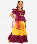 Ethnic Sibling Sets Puff Sleeve Choli Lehenga With Dupatta