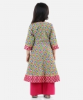 Block Print Cotton Anarkali Pant Suits Set- Green