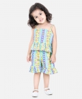 Spaghetti Cotton Top With Shorts For Girls Co Ords - Yellow
