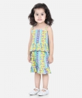 Spaghetti Cotton Top With Shorts For Girls Co Ords - Yellow