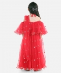 Sequin Net Lehenga With Ruffle Choli With Dupatta- Red