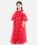 Sequin Net Lehenga With Ruffle Choli With Dupatta- Red