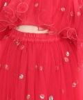 Sequin Net Lehenga With Ruffle Choli With Dupatta- Red
