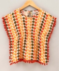 Girls Polk Printed Cotton Kaftan With Pompom Tops -Yellow