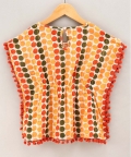 Girls Polk Printed Cotton Kaftan With Pompom Tops -Yellow