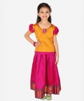Half Sleeve South Indian Pavda Pattu Lehenga- Orange