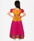 Half Sleeve South Indian Pavda Pattu Lehenga- Orange