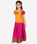 Half Sleeve South Indian Pavda Pattu Lehenga- Orange