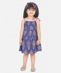 Block Print Tier Cotton Frock with Headband- Indigo