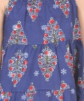 Block Print Tier Cotton Frock with Headband- Indigo