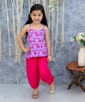 Kids Wear Pure Cotton Printed Top with Harem Pants-Purple
