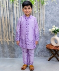 Boys Embroidered Full Sleeve Sherwani with Pajama  Purple
