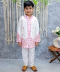Boys Embroidered Full Sleeve Sherwani with Pajama  White