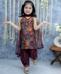 Printed Halter Neck Kurti with Harem Pants & Dupatta- Purple
