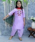 Front  Embroidered Kurti with Salwar and Dupatta- Lavender