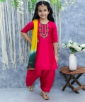 Front  Embroidered Kurti with Salwar and Dupatta- Pink