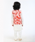 White Kurta Pyjama Floral Nehru Jacket Set 