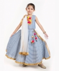  Sea Blue Striped Lehenga Set 