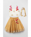 3 Pcs Gold Lehenga Set