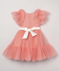 Tulle Knee Length Dress With 3D Flower And Pearl Embellishmet