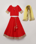 Chanderi Silk Blouse And Heavy Embellished Skirt With Contrast Dupatta