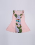Color Block Printed Dress With Blue Bow Belt