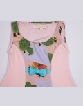 Color Block Printed Dress With Blue Bow Belt
