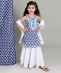 Indigo Kurta With Lurex Skirt And Crushed Mulmul Dupatta