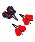 This And That By Vedika Handcrochet Circular Butterfly Snap Clips-Set Of 3 Shaded Red