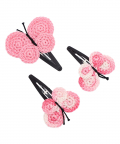 This And That By Vedika Handcrochet Circular Butterfly Snap Clips Set Of 3-Pink