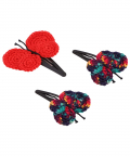 This And That By Vedika Handcrochet Circular Butterfly Snap Clips-Set Of 3 Red