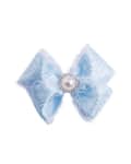 Large lace and satin bow clip with button 