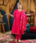 Girl 3Pc Anarkali Kurta Set -Rani Pink