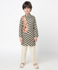 Chromatic Fusion Boys Black & White Stripe Kurta Pant Set