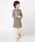 Chromatic Fusion Boys Black & White Stripe Kurta Pant Set